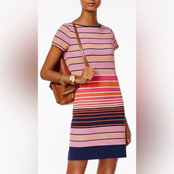 Michael Kors womens short sleeve t-shirt sundress Sz XS Colorful Stripped dress - Picture 1 of 14